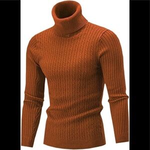 New Mens Turtleneck Thermal Lightweight Patterned Sweater Multiple Sizes Pumpkin